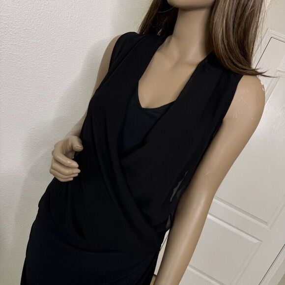 Robert Rodriguez Dress Medium Black Wrap Midi V-Neck Sleeveless Chiffon Overlay - Picture 2 of 15